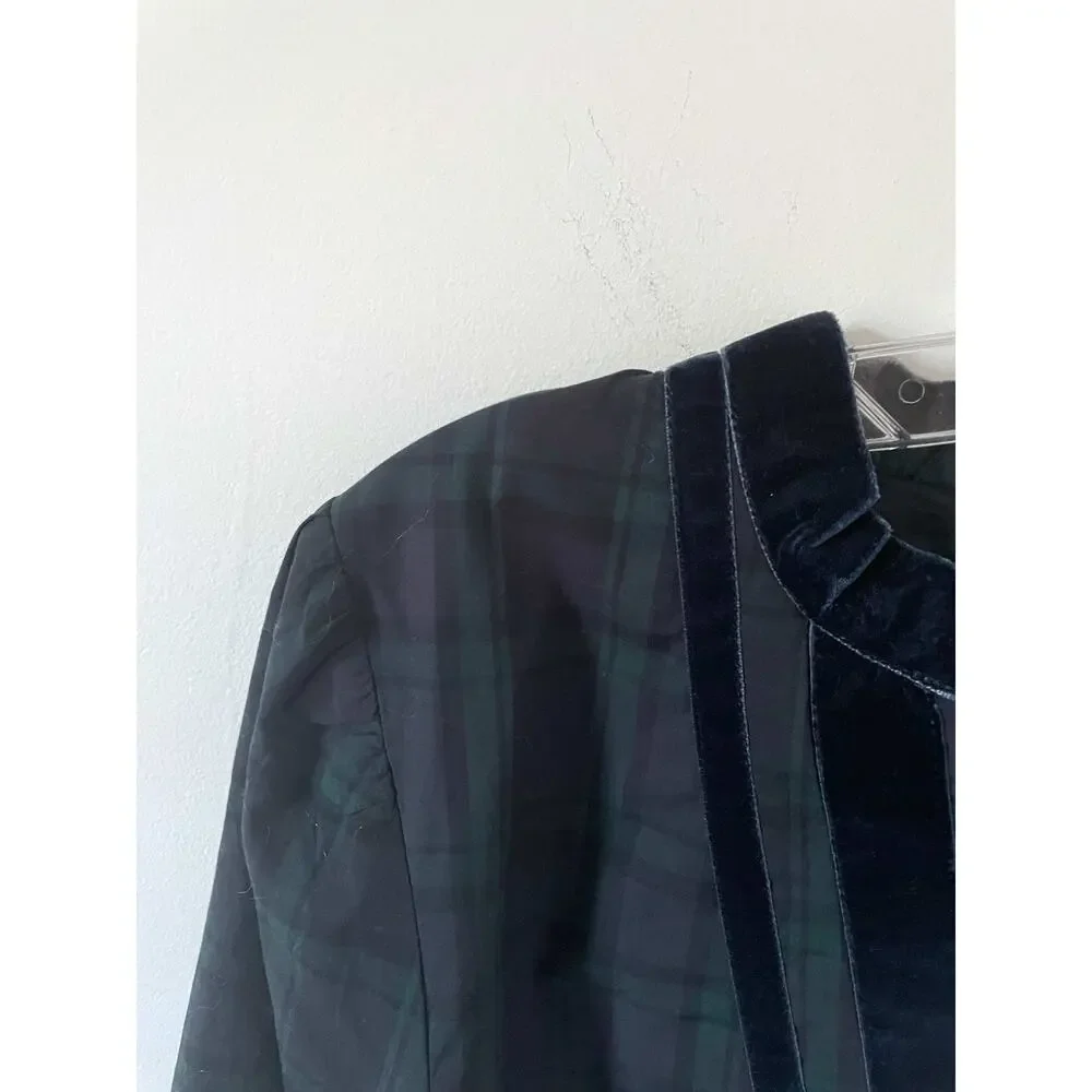 J. Crew Plaid Velvet Christmas Tunic Blouse Green Navy Blue Size Small NEW